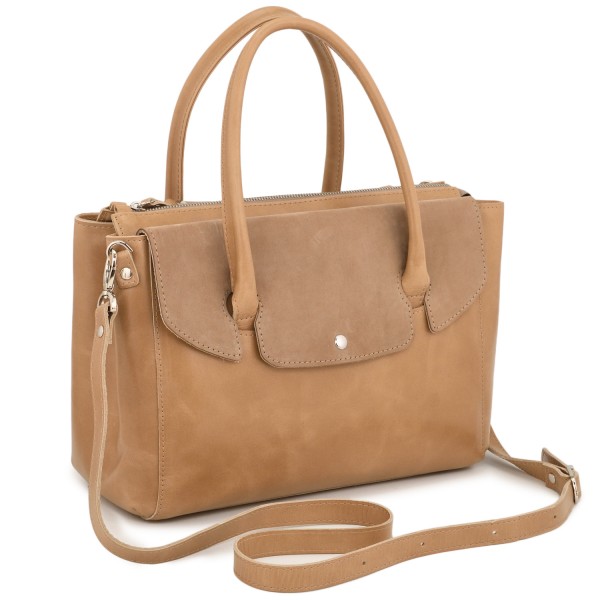 Женская кожаная сумка "Сильвия" (глянец бежевая). фото 1