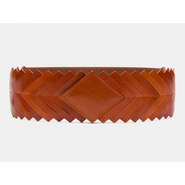Кожаный пояс-резинка елочка (рыжий) . фото 1