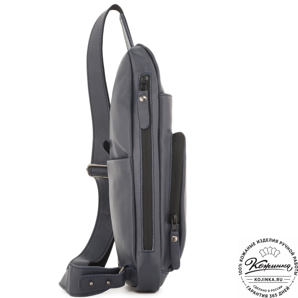 Кожаная сумка на грудь "Вульф" (синий)