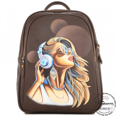 Кожаный рюкзак "Рамона" "Девушка в наушниках" (коричневый)