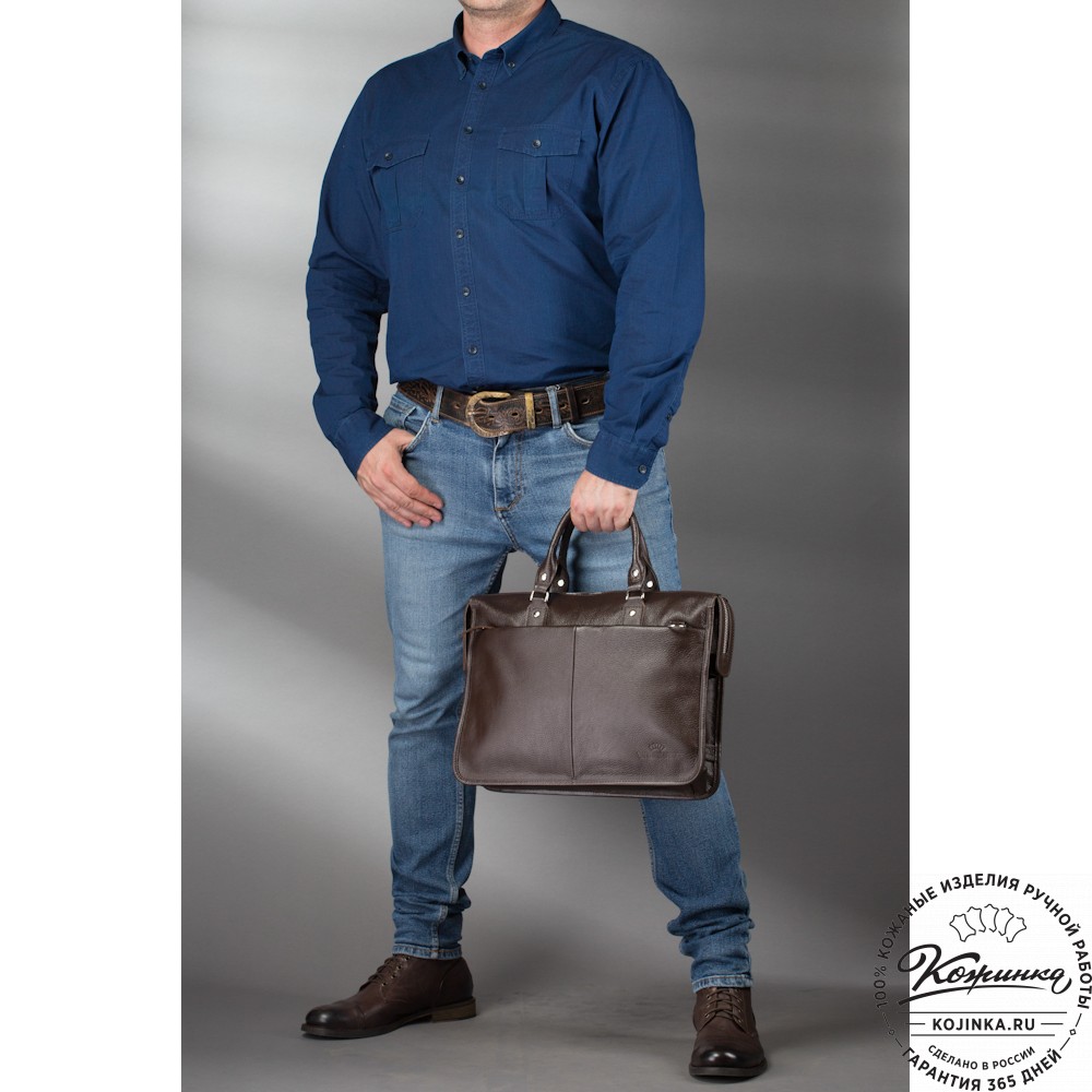Кожаная деловая сумка "Вильямс" (тёмно-коричневая) 