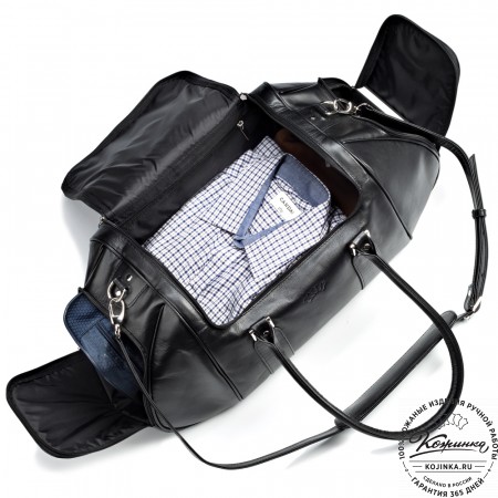 Кожаная дорожно-спортивная сумка "Дональд" (чёрная)