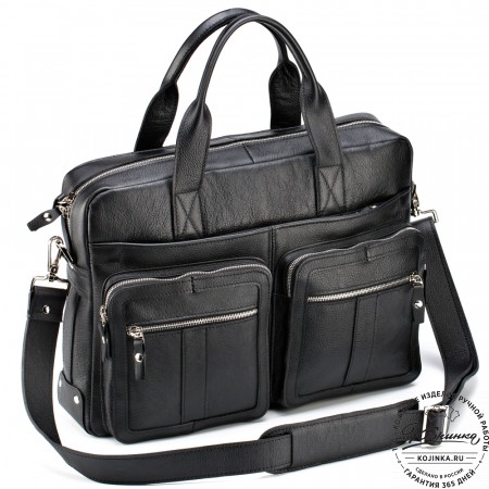 Кожаная деловая сумка "Гильермо" (чёрная) 