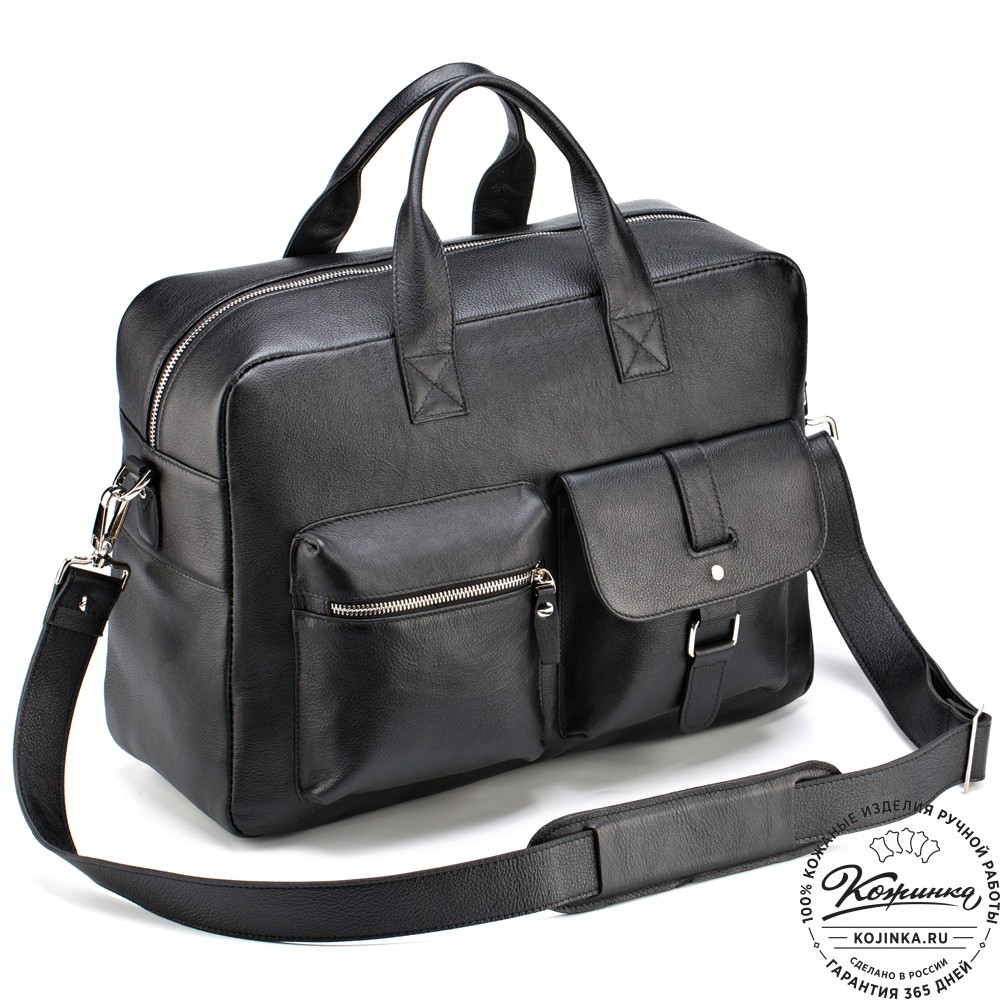Кожаная деловая сумка "Райли" (чёрная) 