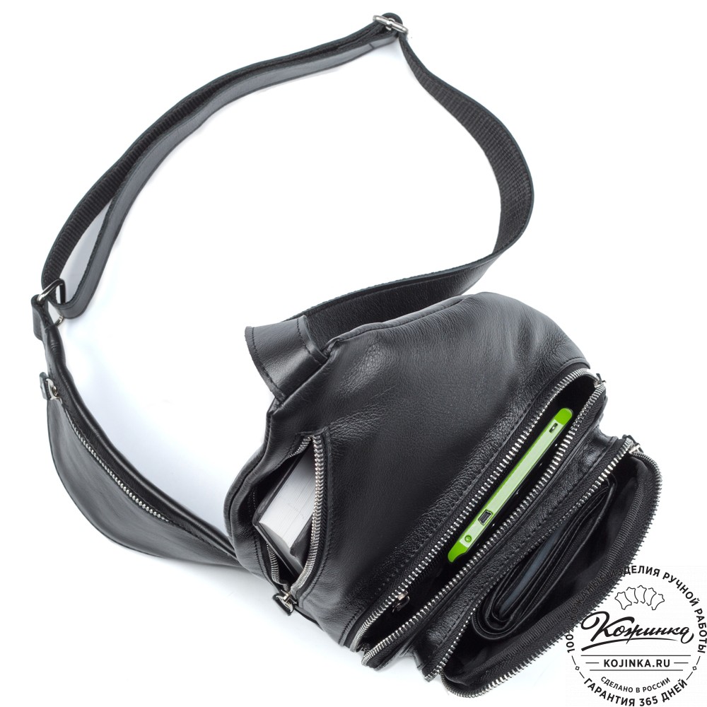 Кожаная нагрудная сумка "Аполлон" (чёрная)