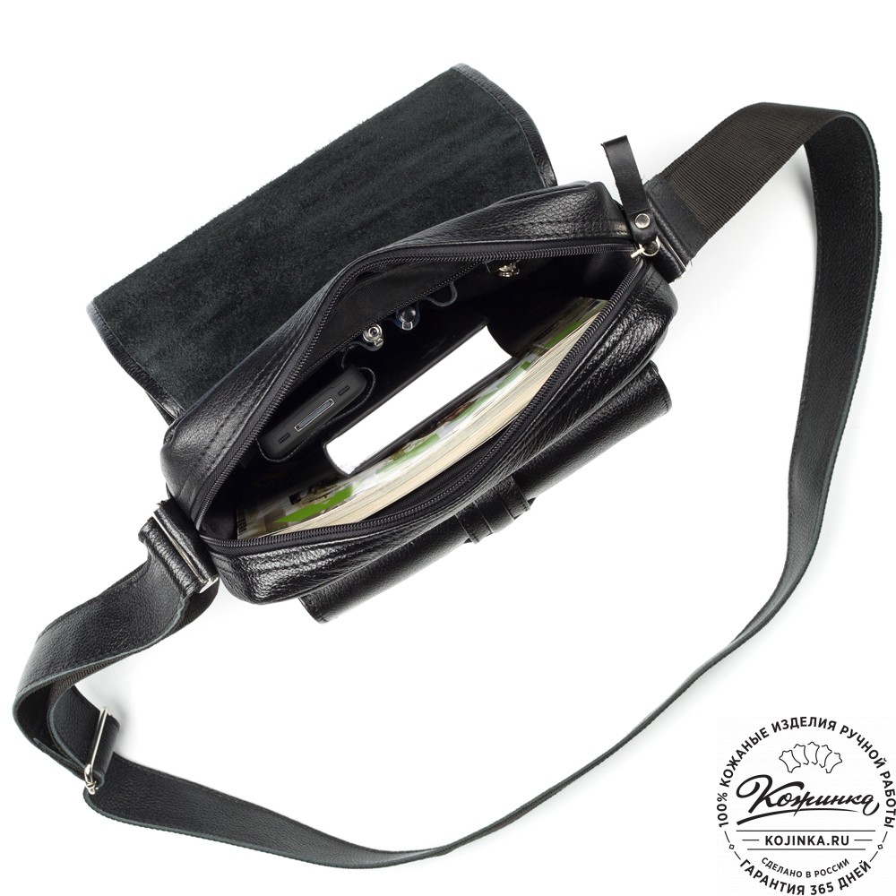 Кожаная сумка через плечо "Алекс" (чёрная) 