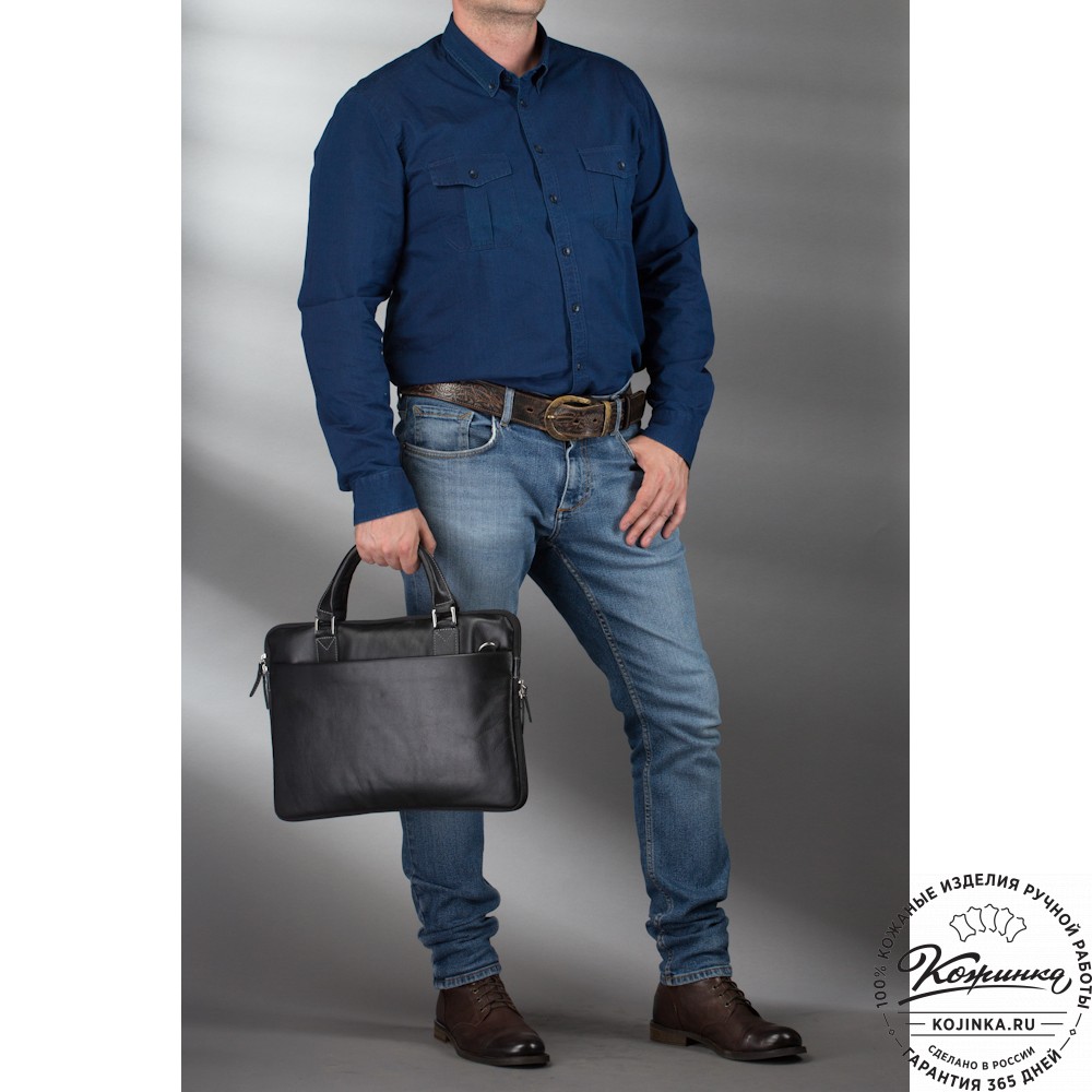 Кожаная деловая сумка "Ральф" (чёрная) 