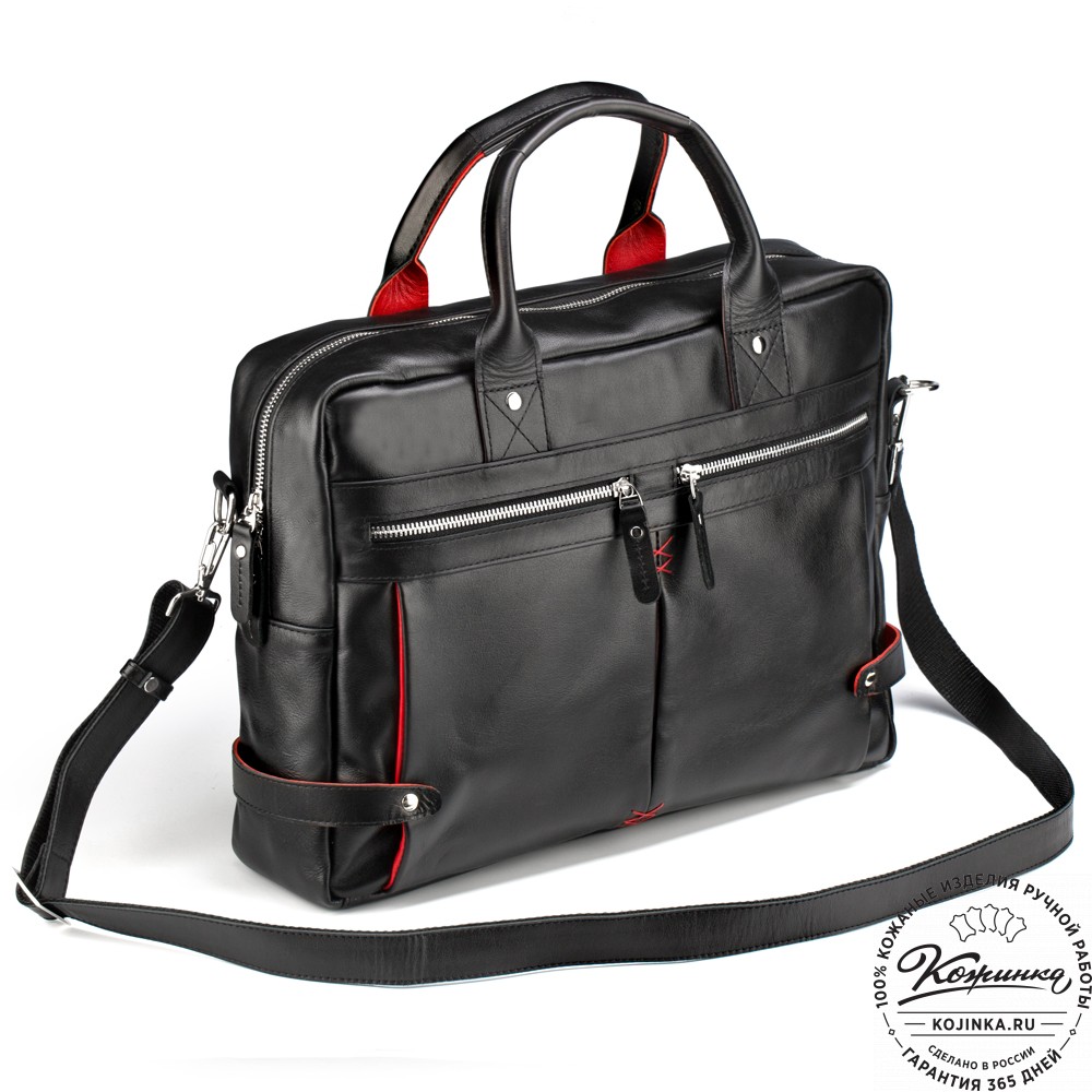 Кожаная деловая сумка "Роджер" (чёрная) 