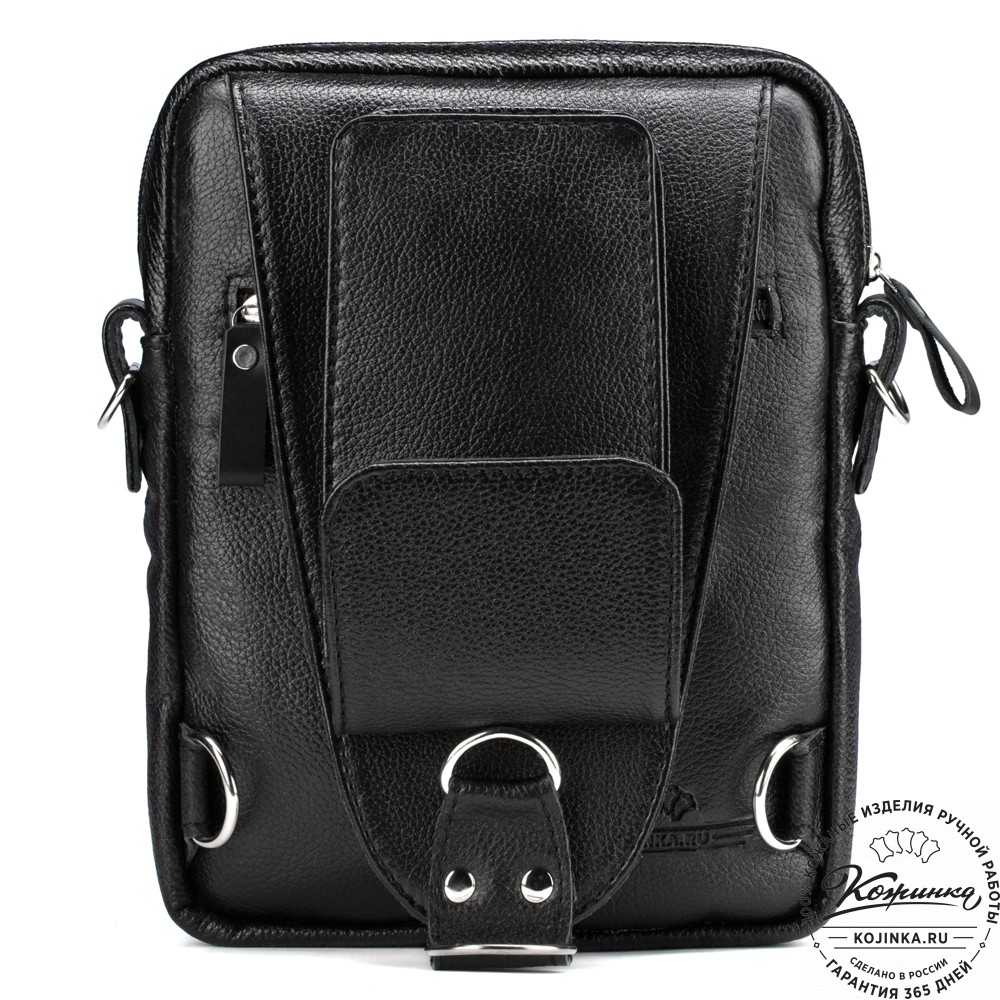 Кожаная нагрудная сумка "Стивен" (фактура чёрная)