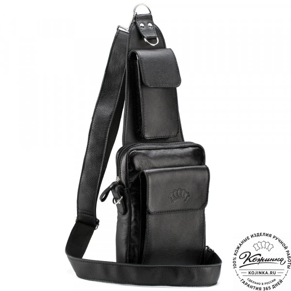 Кожаная нагрудная сумка "Стивен" (фактура чёрная). фото 1