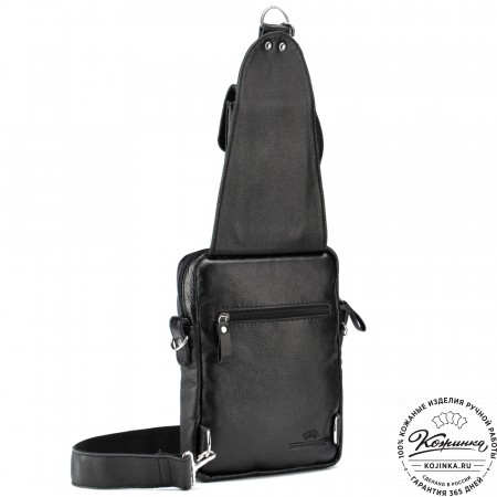 Кожаная нагрудная сумка "Стивен" (фактура чёрная)