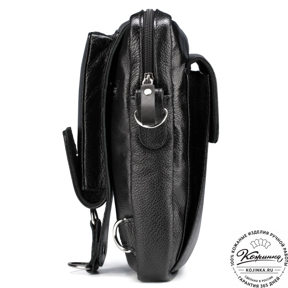 Кожаная нагрудная сумка "Стивен" (фактура чёрная)