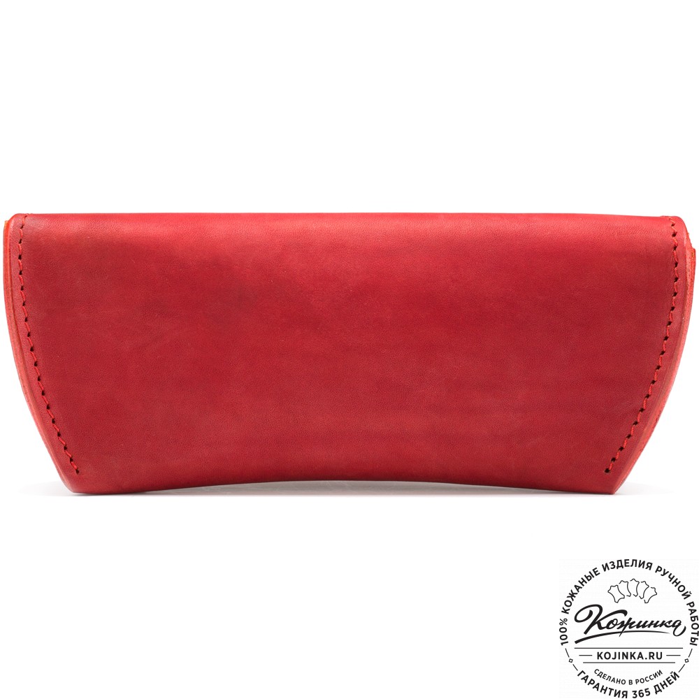 Кожаный футляр для очков из жёсткой кожи (красный) 