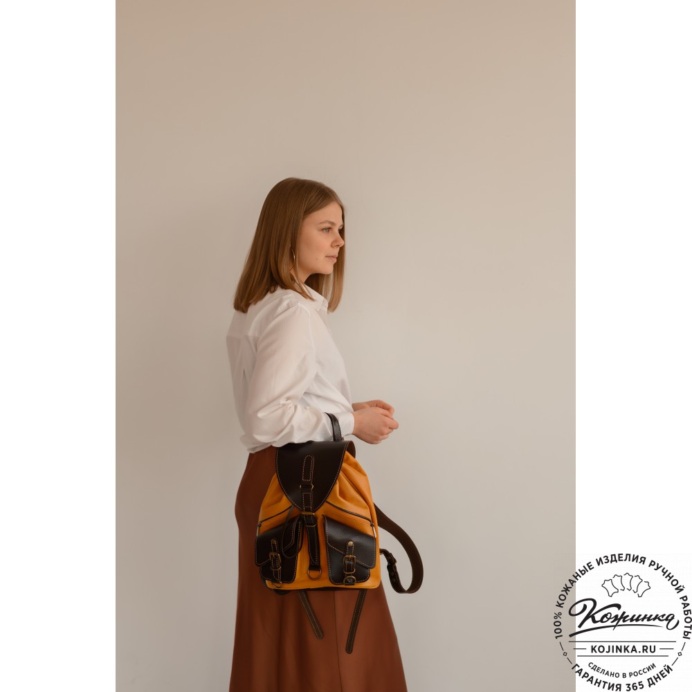 Кожаный рюкзак "Пилот" (синий с коричневым)