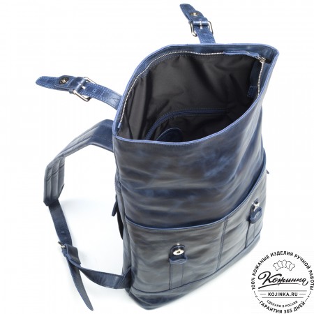Кожаный рюкзак "Бэнжамин" (синий антик)