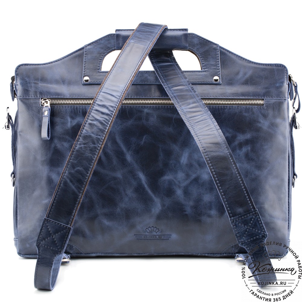 Кожаная деловая сумка "Диего" (синий антик)