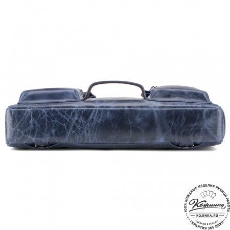Кожаная деловая сумка "Диего" (синий антик)