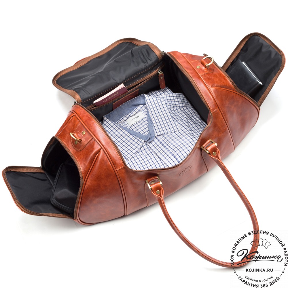 Кожаная дорожно-спортивная сумка "Дональд" (рыжий антик)