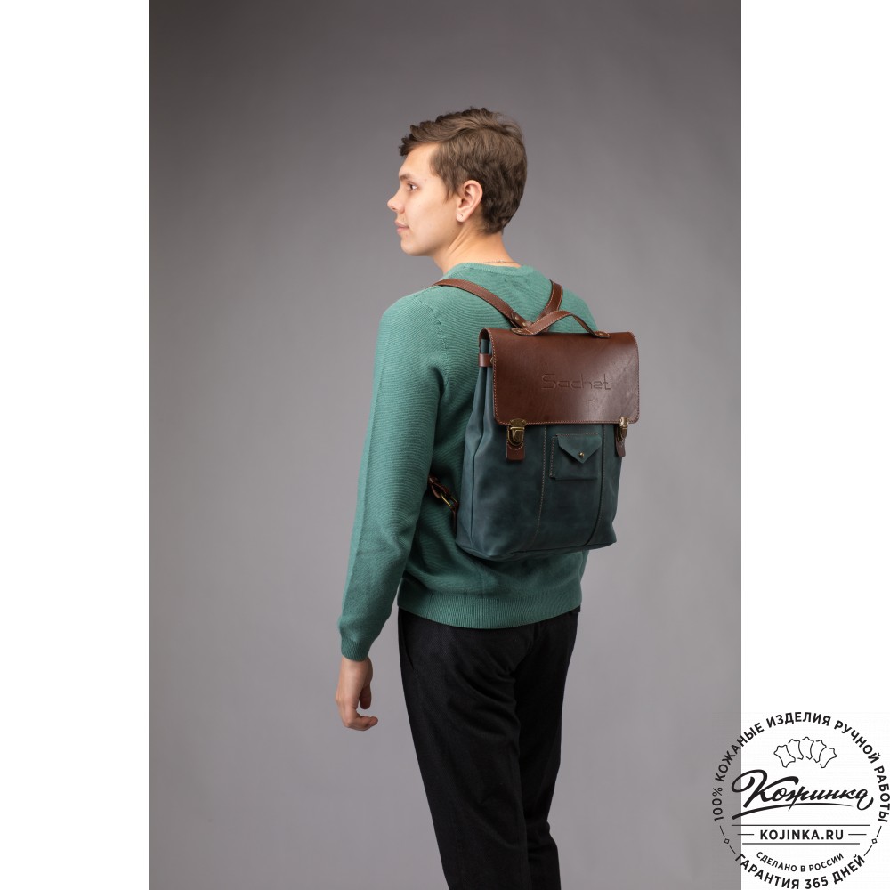 Кожаный рюкзак "Школьник" (изумрудный крейзи)