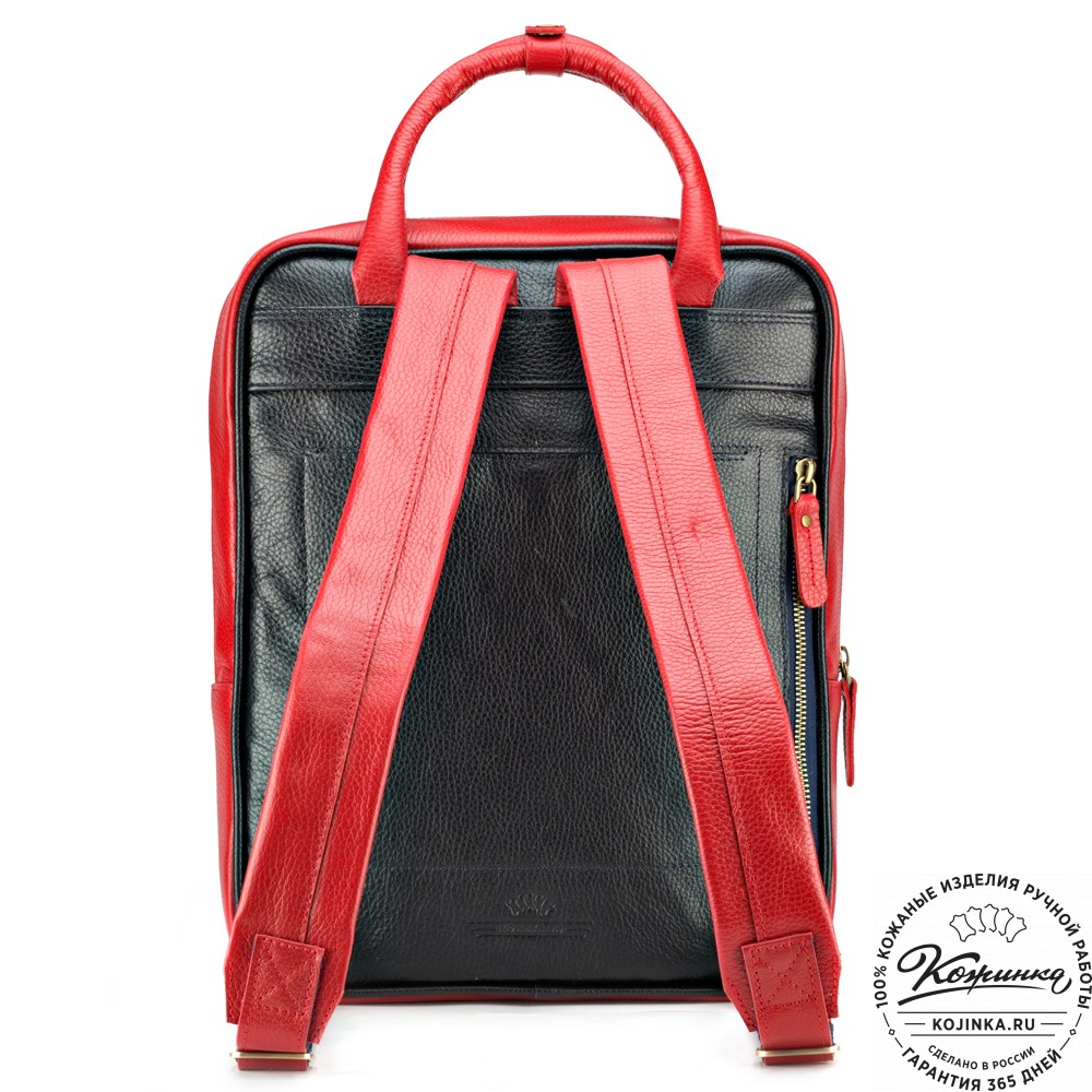 Кожаный рюкзак "Касандра" (синий с красным)