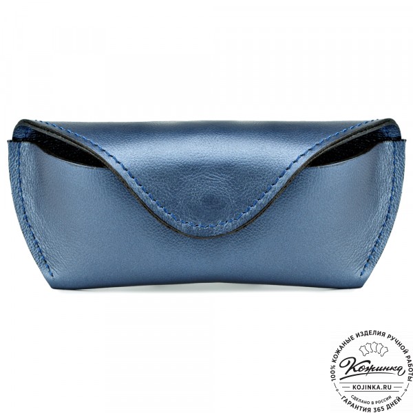 Кожаный футляр для очков  из мягкой кожи (синий перламутр) . фото 1