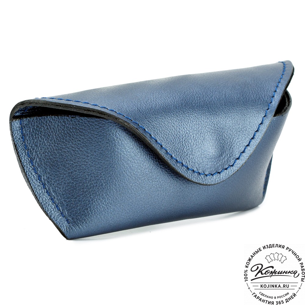 Кожаный футляр для очков  из мягкой кожи (синий перламутр) 
