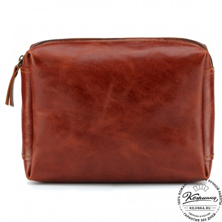 Кожаная косметичка "Прима" (рыжий глянец)