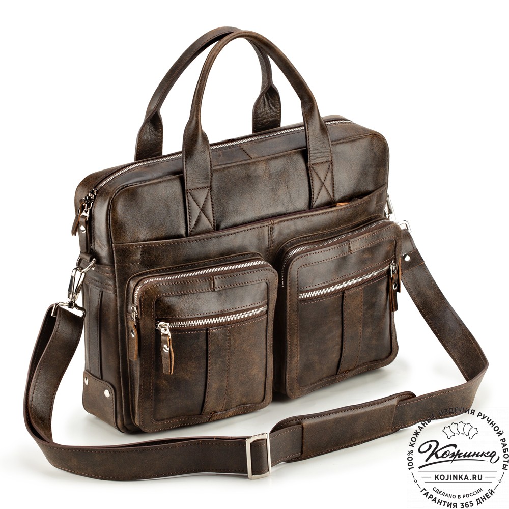 Кожаная деловая сумка "Гильермо" (коричневая наппа) 