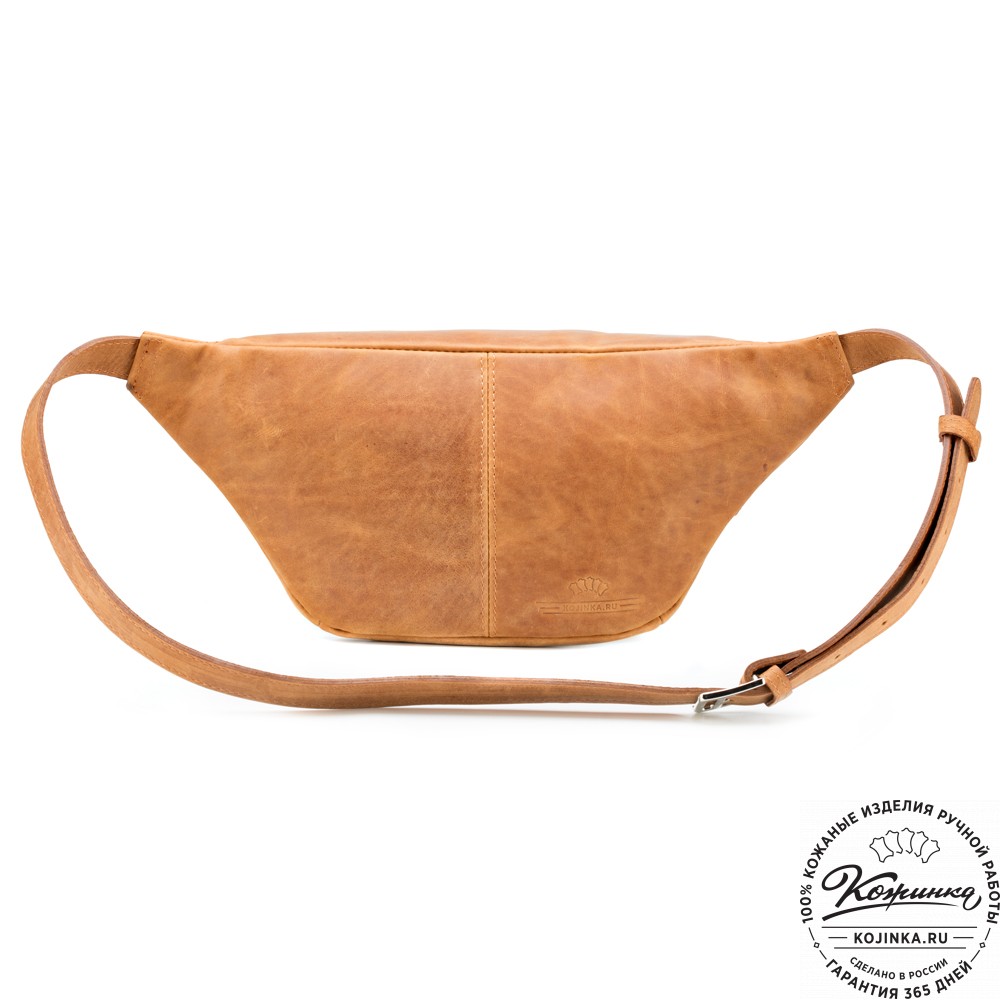 Кожаная сумка на пояс "Камиль" (песочный крейзи) 