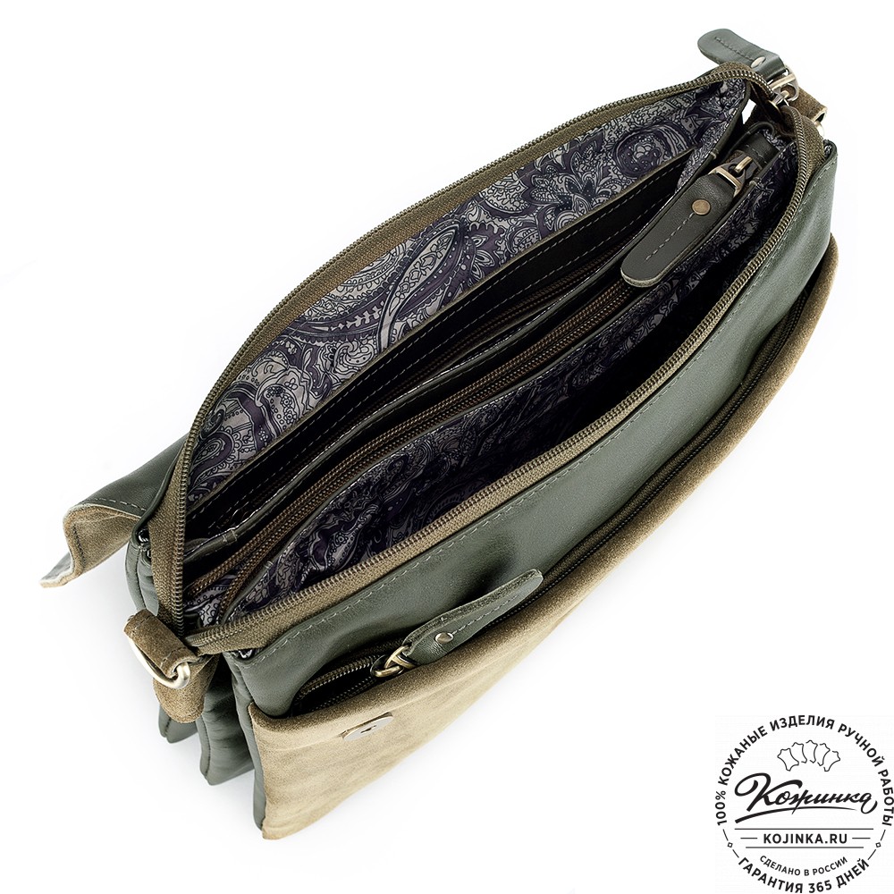 Женская сумка из кожи и замши  "Мишель" (хаки)