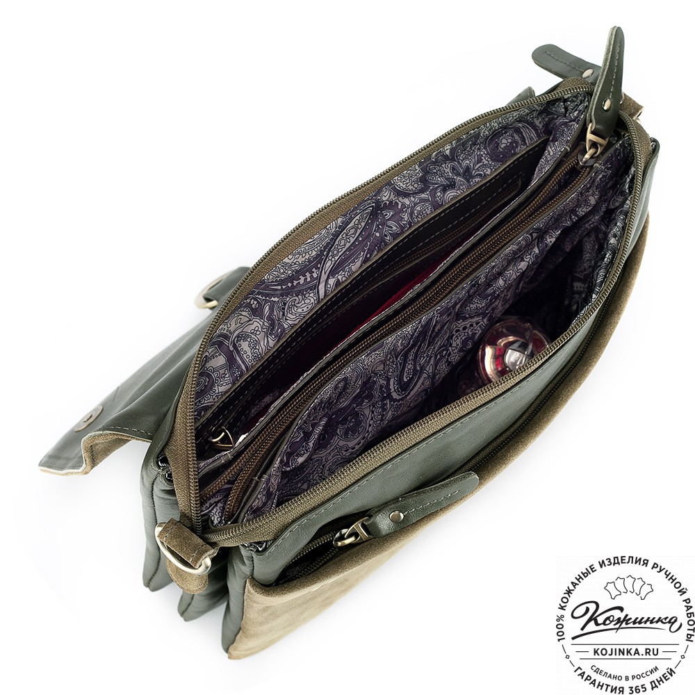 Женская сумка из кожи и замши  "Мишель" (хаки)