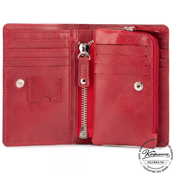 Кожаное портмоне "Япония" (малина). фото 1