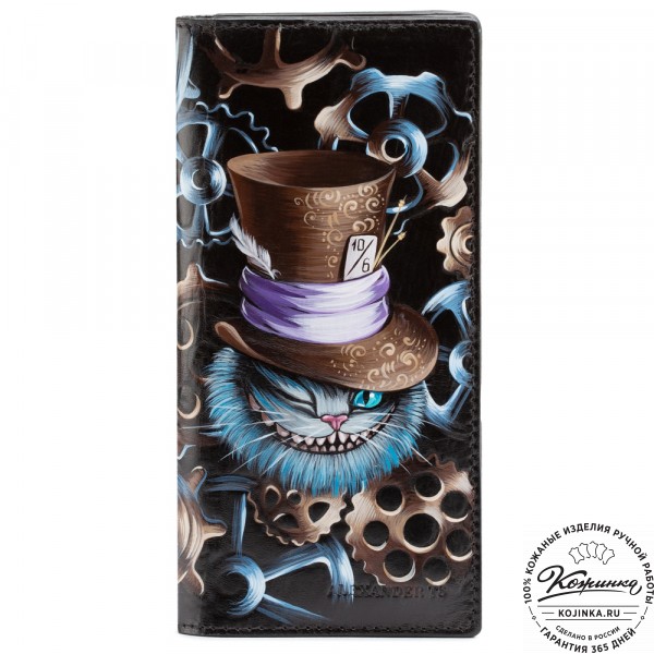 Кожаное портмоне "Монако" "Чешир в шляпе" (чёрное). фото 1