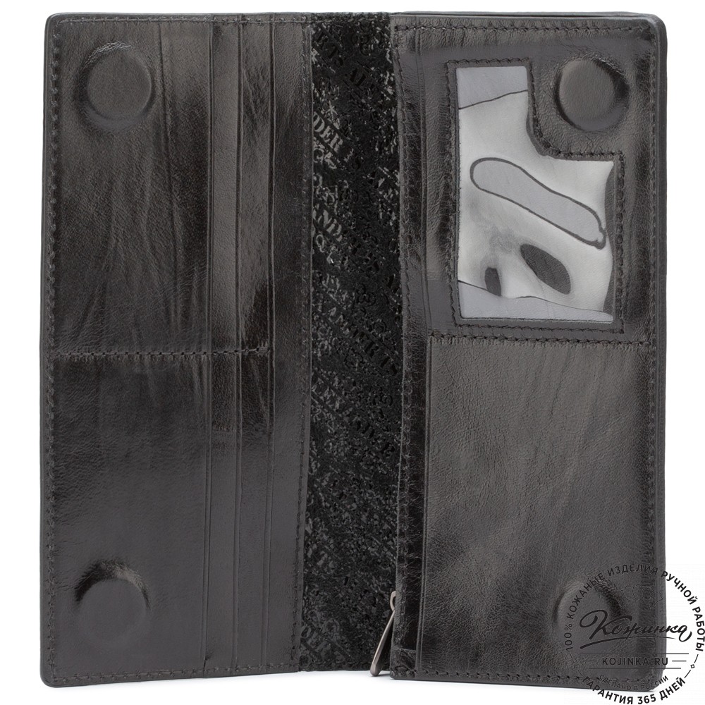 Кожаное портмоне "Монако" "Чешир в шляпе" (чёрное)