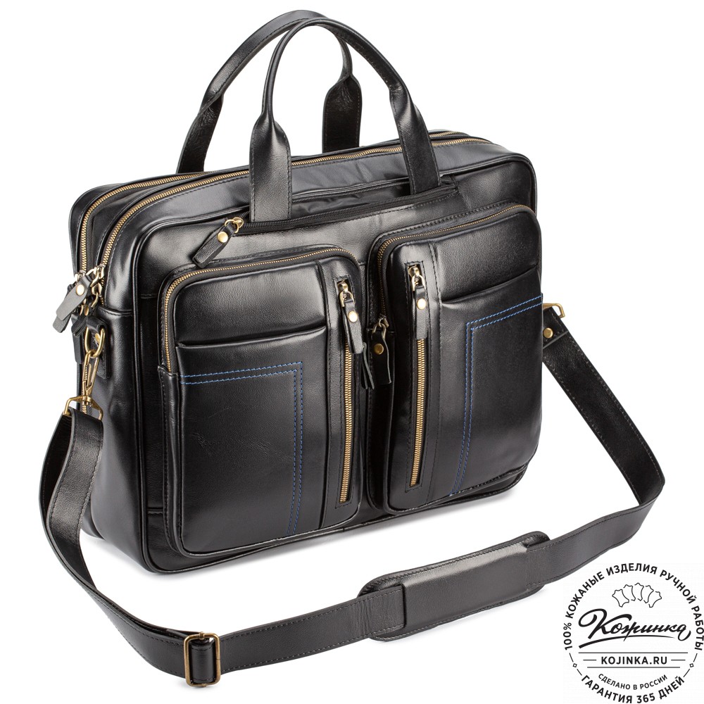 Кожаная деловая сумка "Максимилиан" (чёрная)