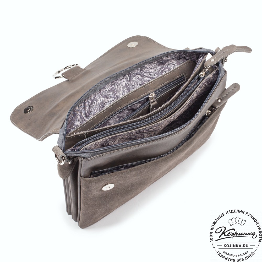 Женская сумка из кожи и замши "Мишель" (серая)