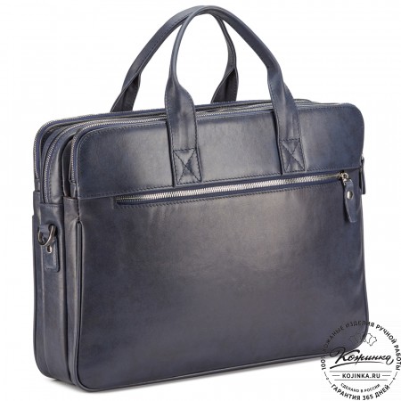 Кожаная деловая сумка "Густав" (синяя гладкая кожа)
