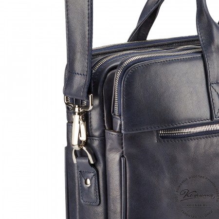 Кожаная деловая сумка "Густав" (синяя гладкая кожа)