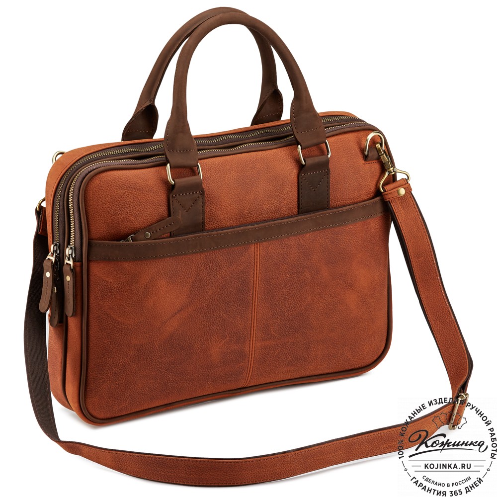 Деловая кожаная сумка "Рудольф" (рыжий крейзи фактура)