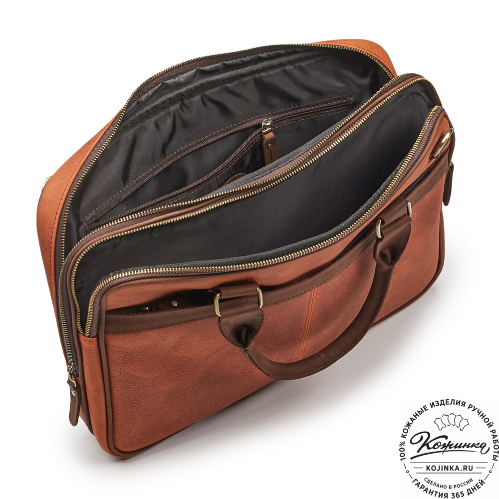 Деловая кожаная сумка "Рудольф" (рыжий крейзи фактура)