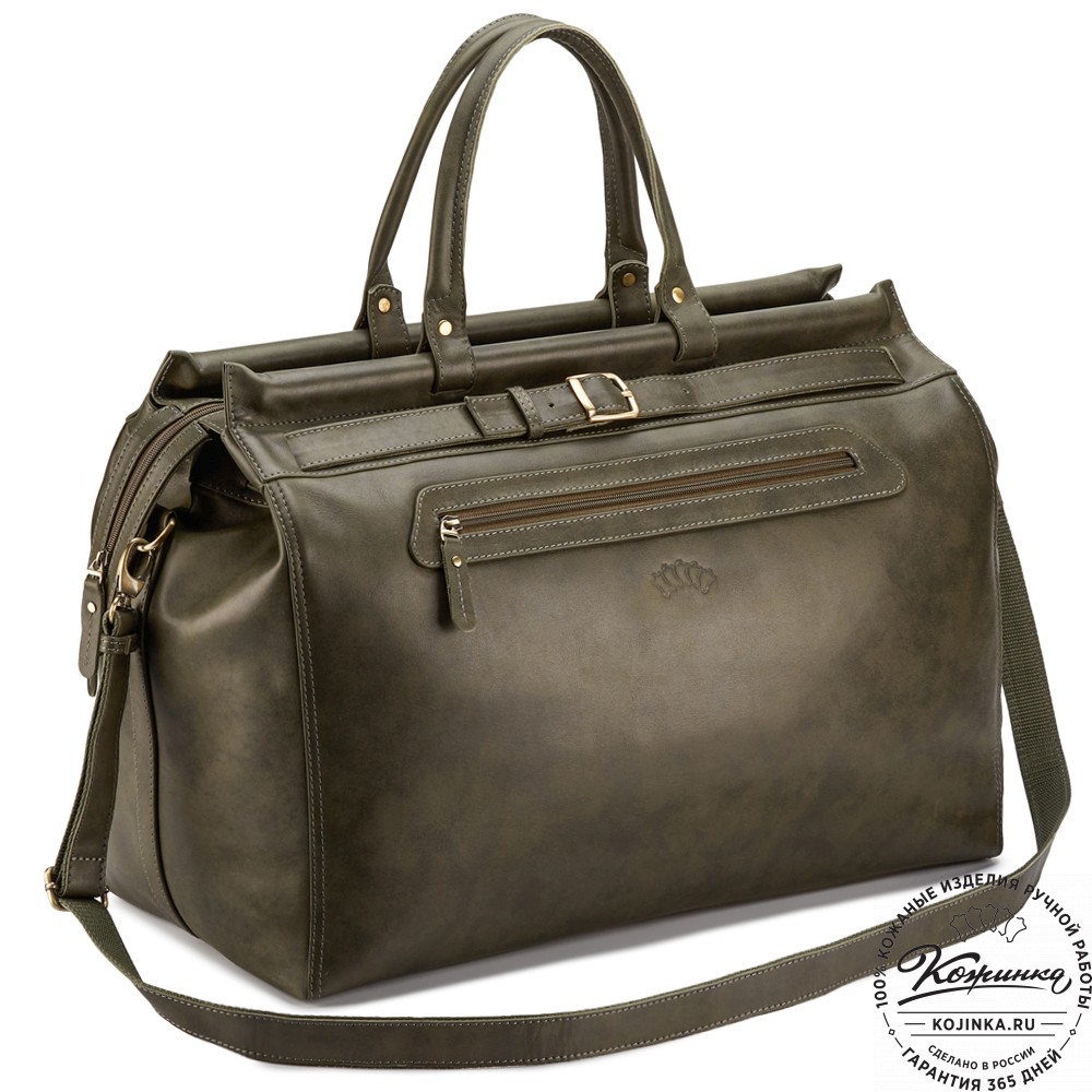 Кожаный дорожный саквояж "Сальери" (хаки гладкая кожа)