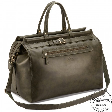 Кожаный дорожный саквояж "Сальери" (хаки гладкая кожа)