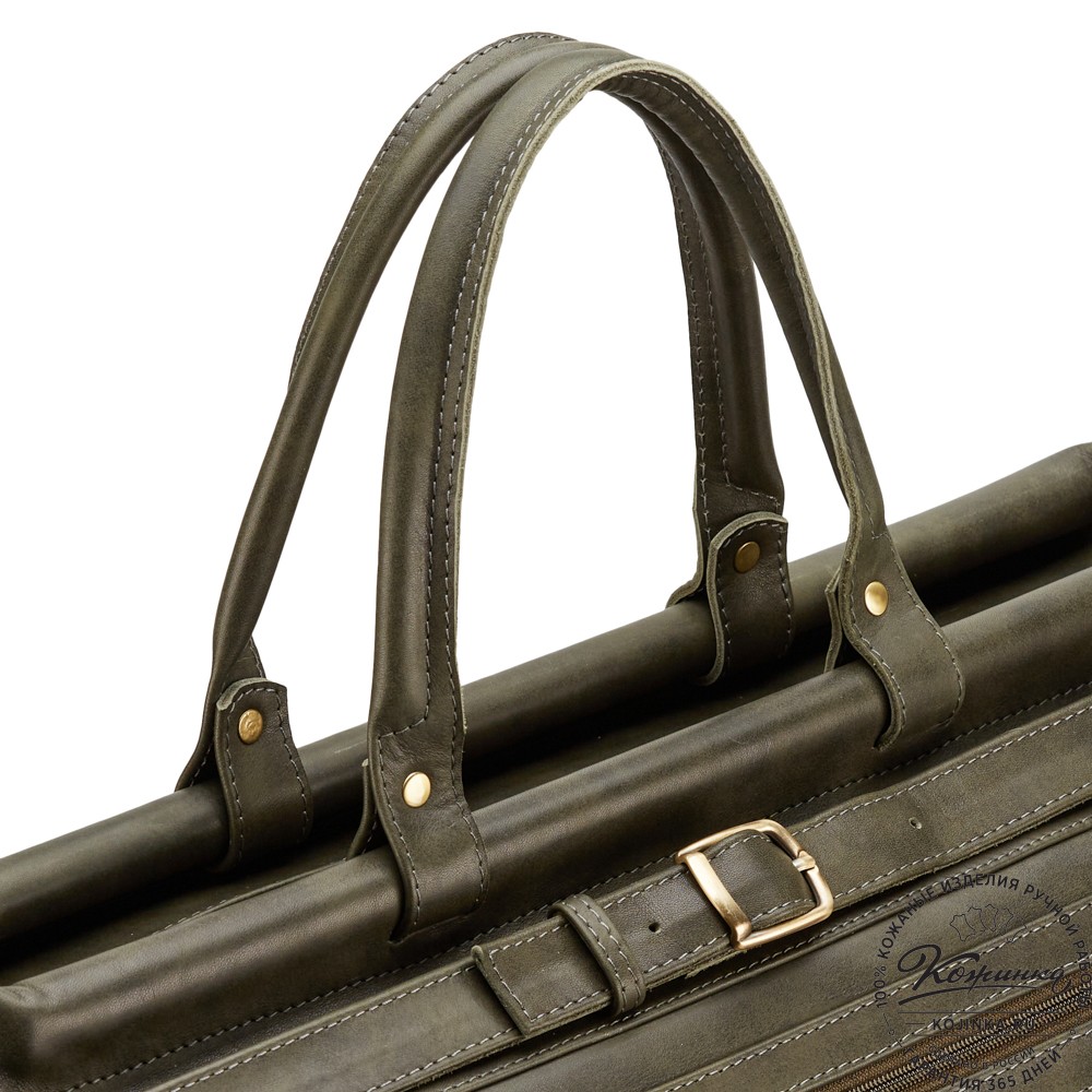 Кожаный дорожный саквояж "Сальери" (хаки гладкая кожа)