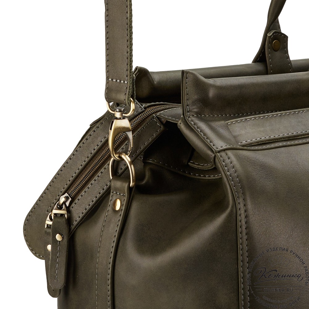 Кожаный дорожный саквояж "Сальери" (хаки гладкая кожа)