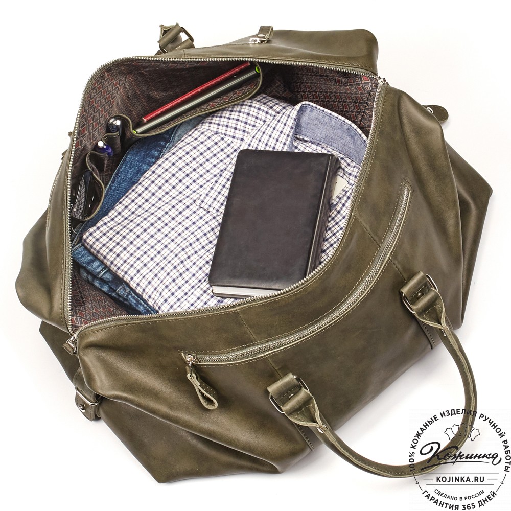 Кожаная дорожно-спортивная сумка Англия (хаки гладкая кожа)