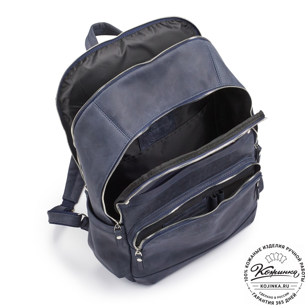Кожаный рюкзак "Гудвин" (синий крейзи)