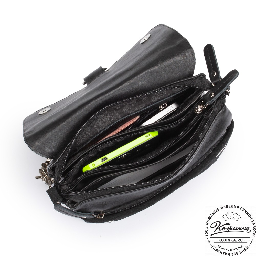 Женская сумка из кожи и замши  "Мишель мини" (чёрная)