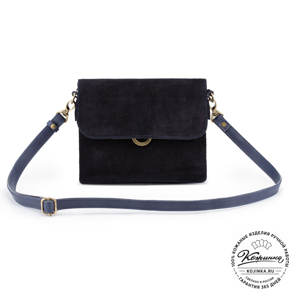Женская сумка из кожи и замши  "Мишель мини" (синяя)