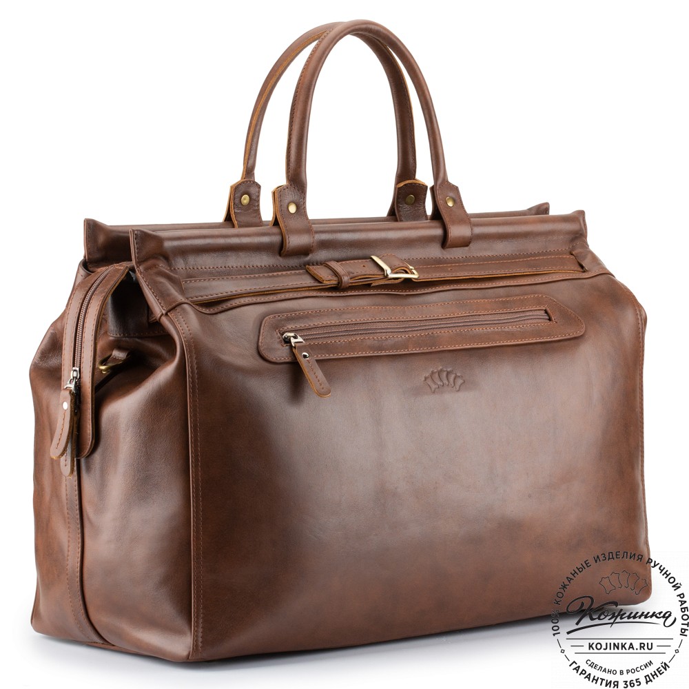 Кожаный дорожный саквояж "Сальери" (коричневая гладкая кожа)