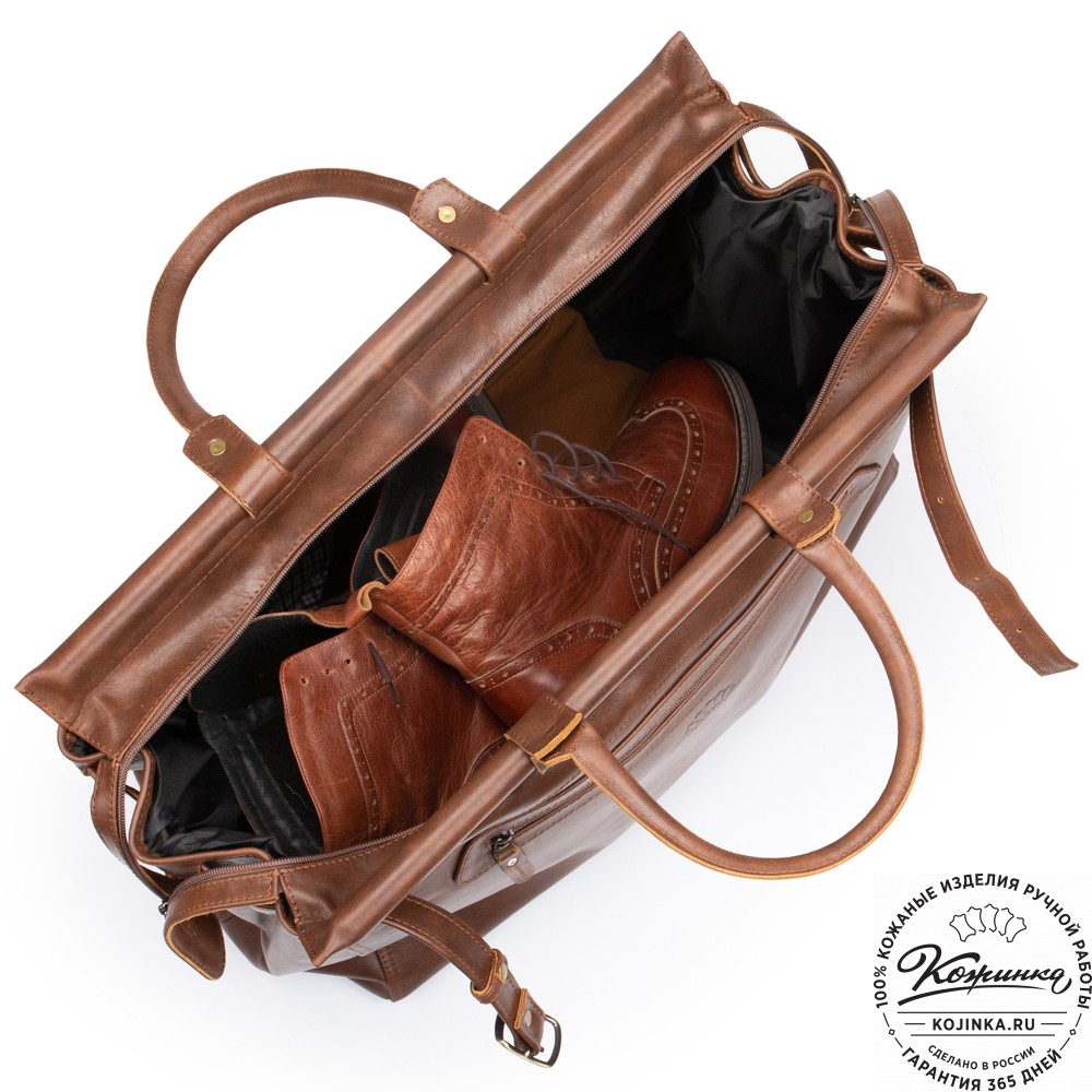 Кожаный дорожный саквояж "Сальери" (коричневая гладкая кожа)